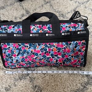 LeSportsac Navy Floral Travel Duffel with Pink Accents